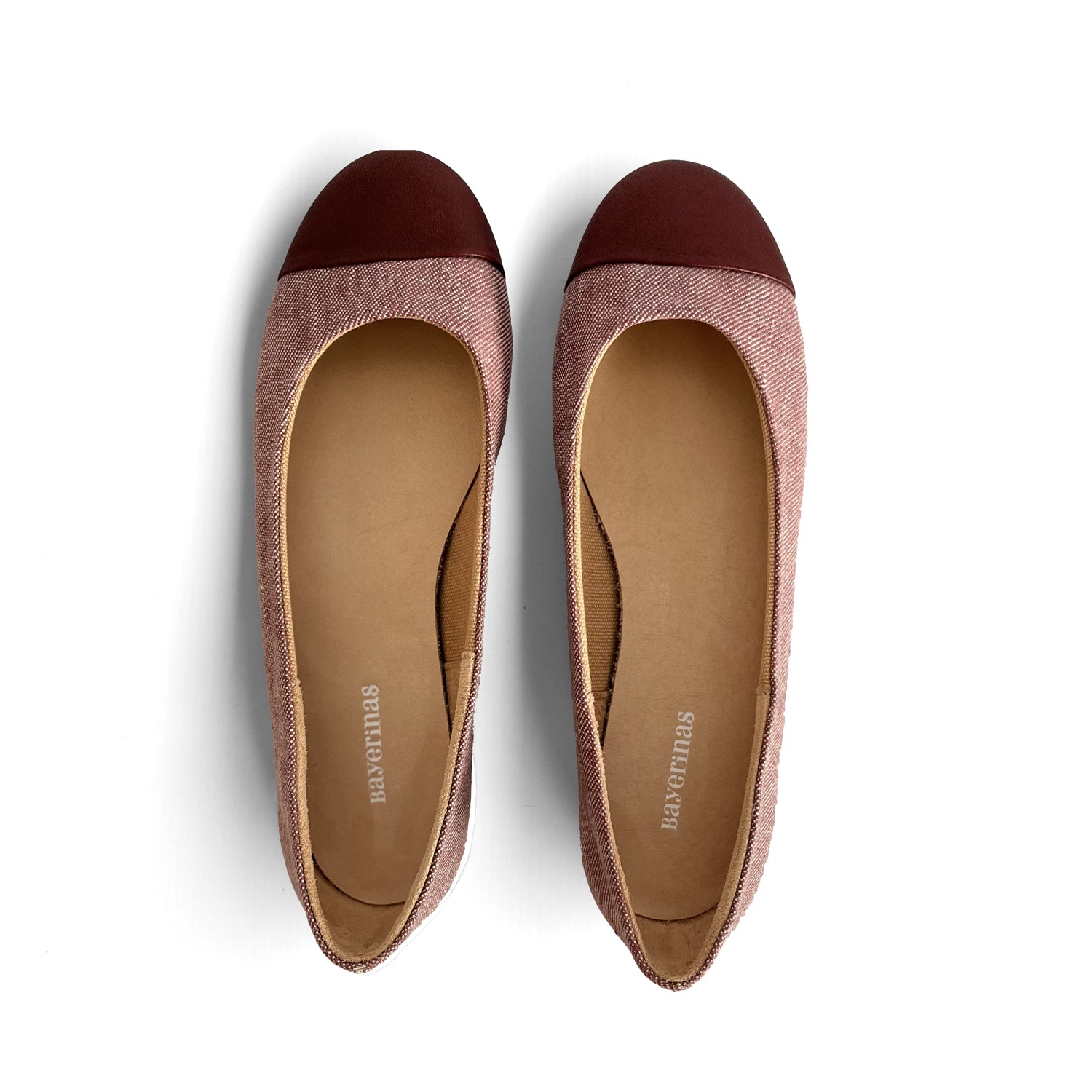 Cap toe Ballerinas in burgundy und rosa aus leinen und lederkappe