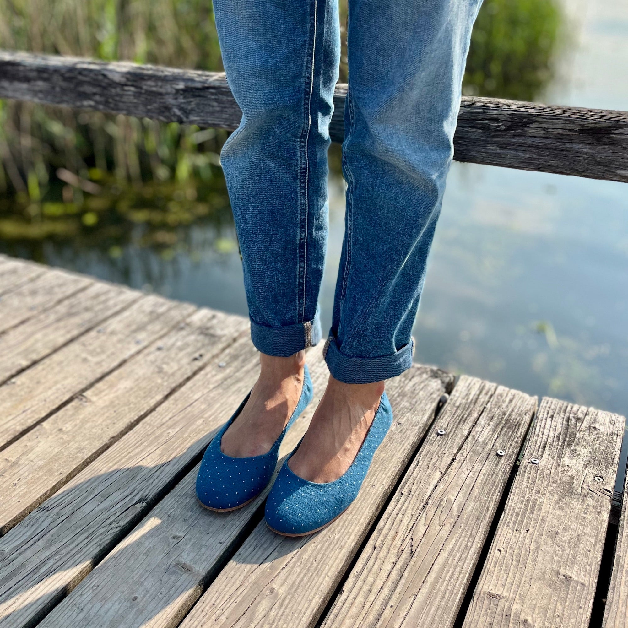 Klassische Ballerinas Schuhe aus Baumwolle in blau