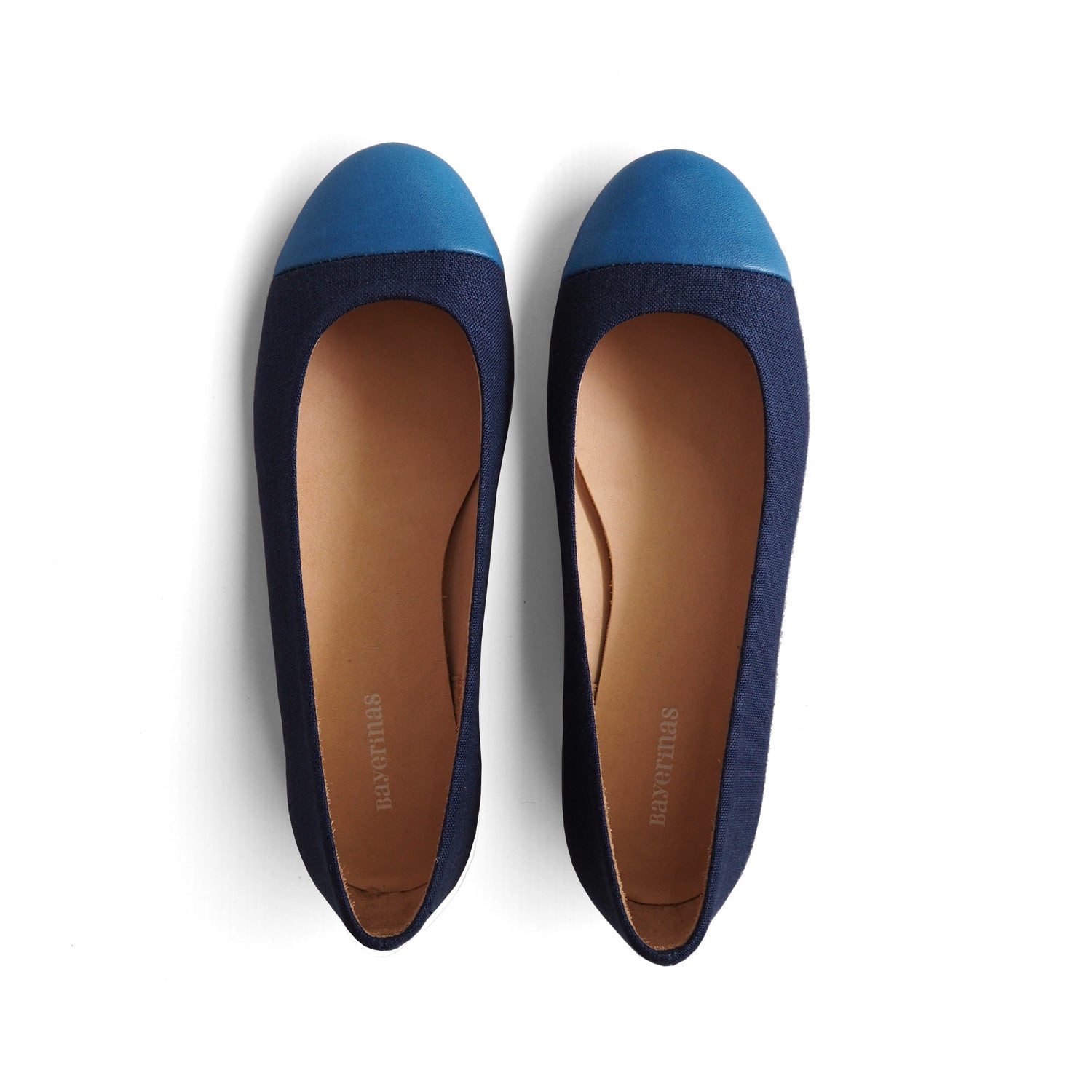 klassische Ballerinas aus leinen und lederkappe in blau von Bayerinas