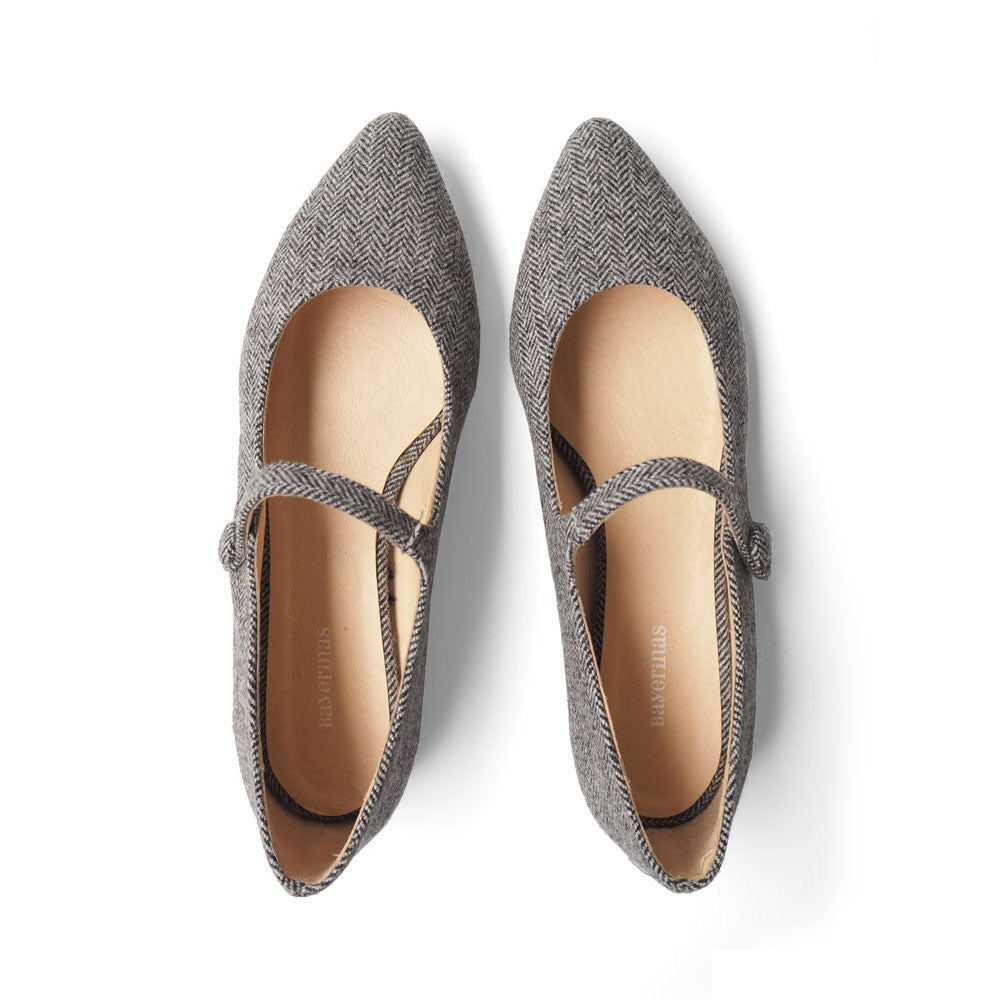 Mary Jane Ballerinas aus Loden in fischgrat Muster von Bayerinas