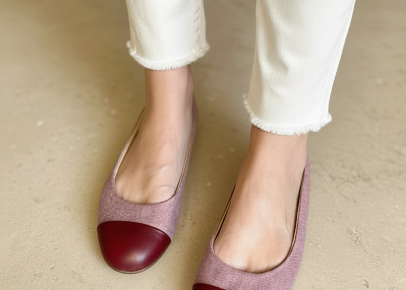 Cap toe oder Ballerinas mit Kappe in Burgundy