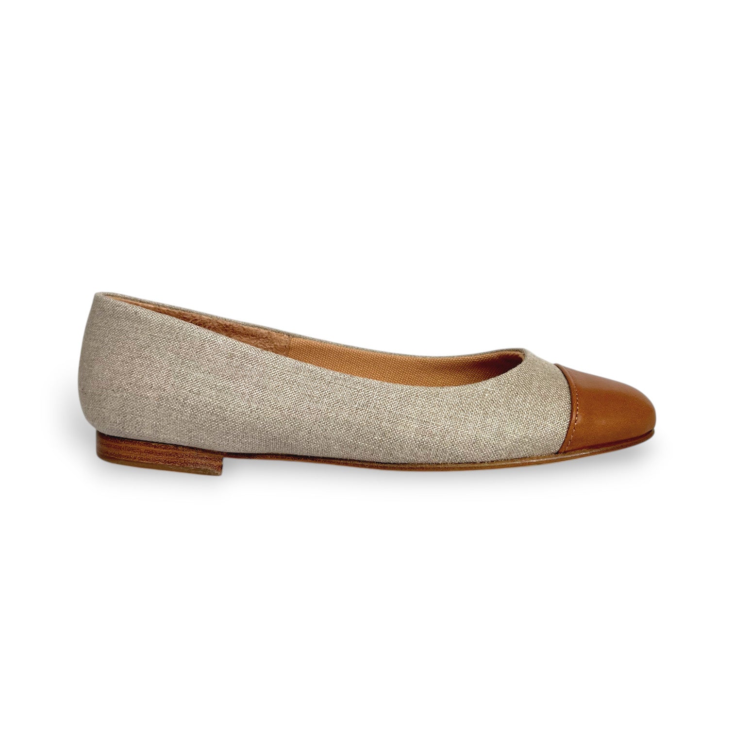 Ballerinas für Damen in Naturfarbe mit brauner Lederkappe