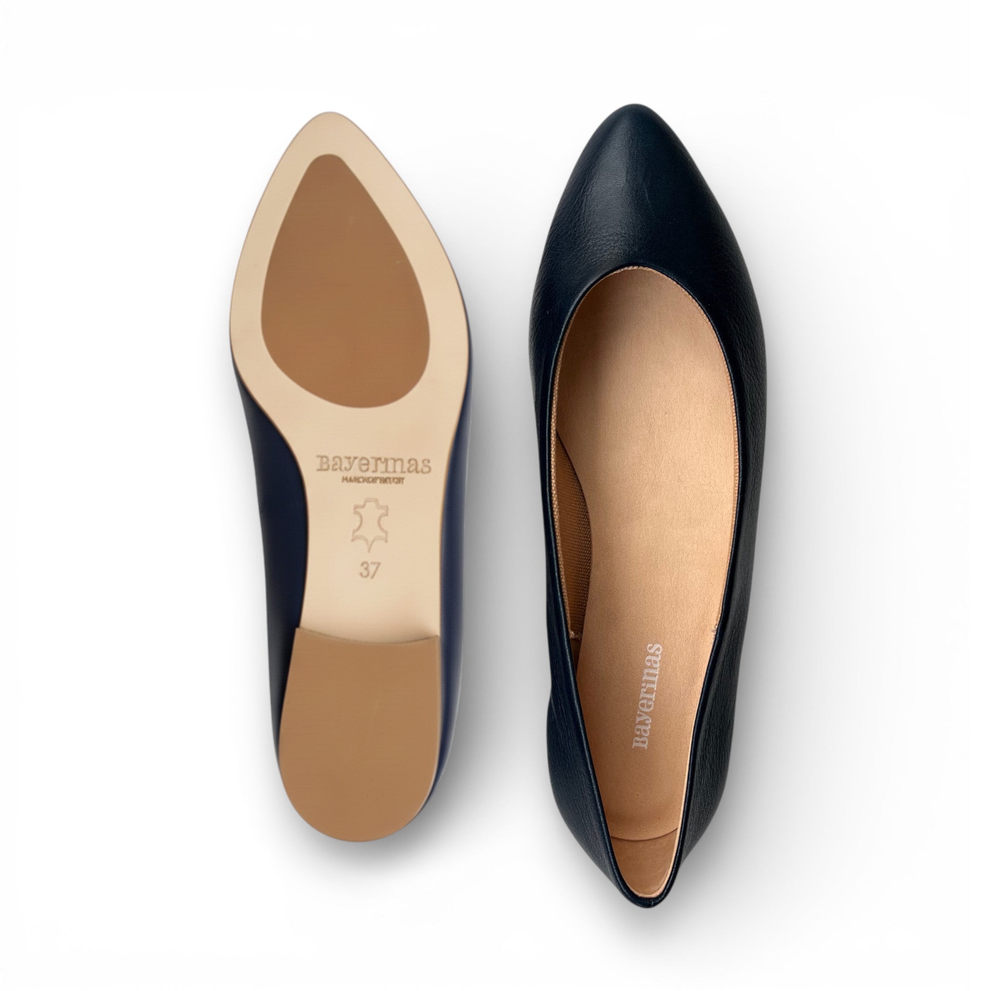 Leder-Ballerinas mit spitzer Form in dunkelblau