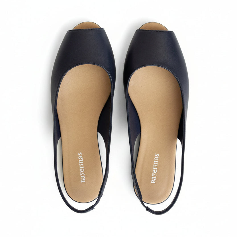dunkelblaue peep toe ballerinas aus leder