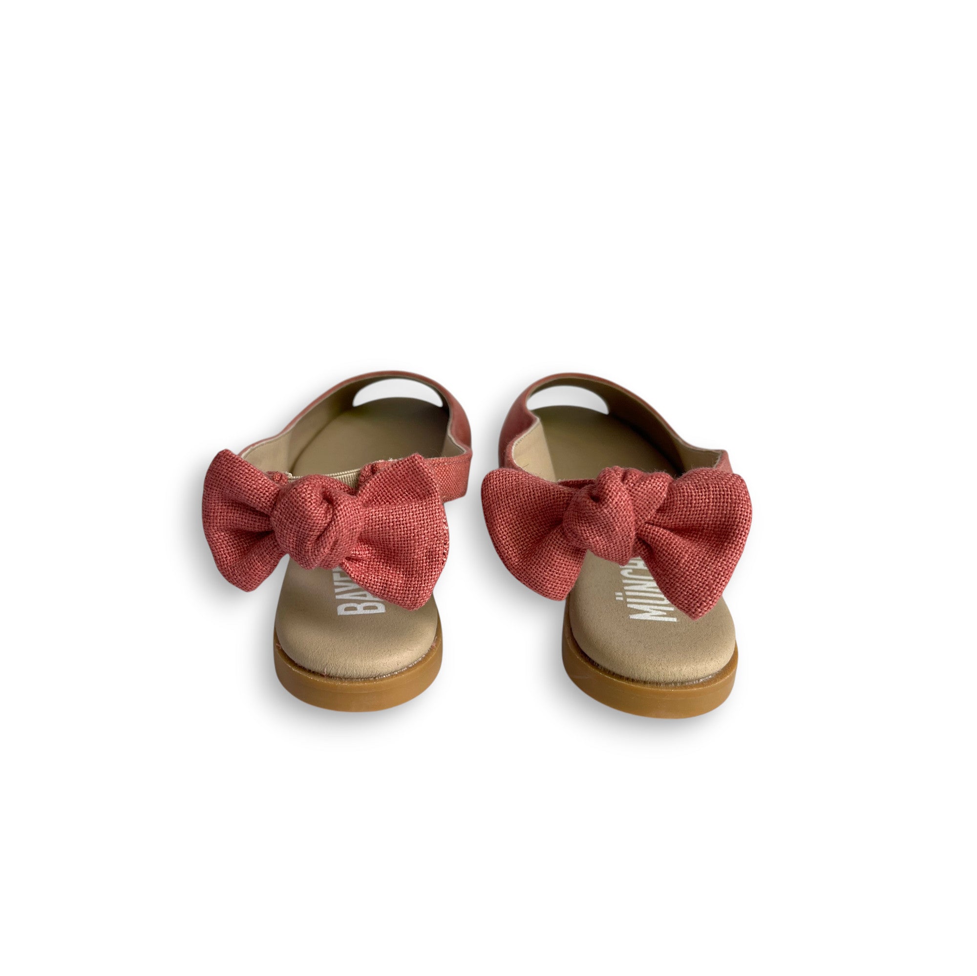 Vegane Peepto-Ballerinas mit Schleifen in Koralle.