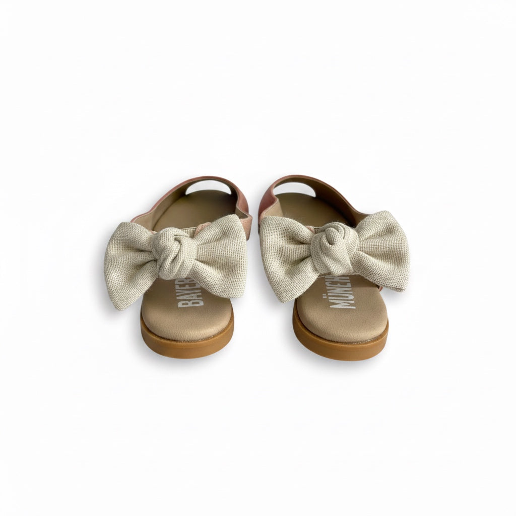 Schleife Peeptoe Ballerinas aus Leinen in natur von Bayerinas 